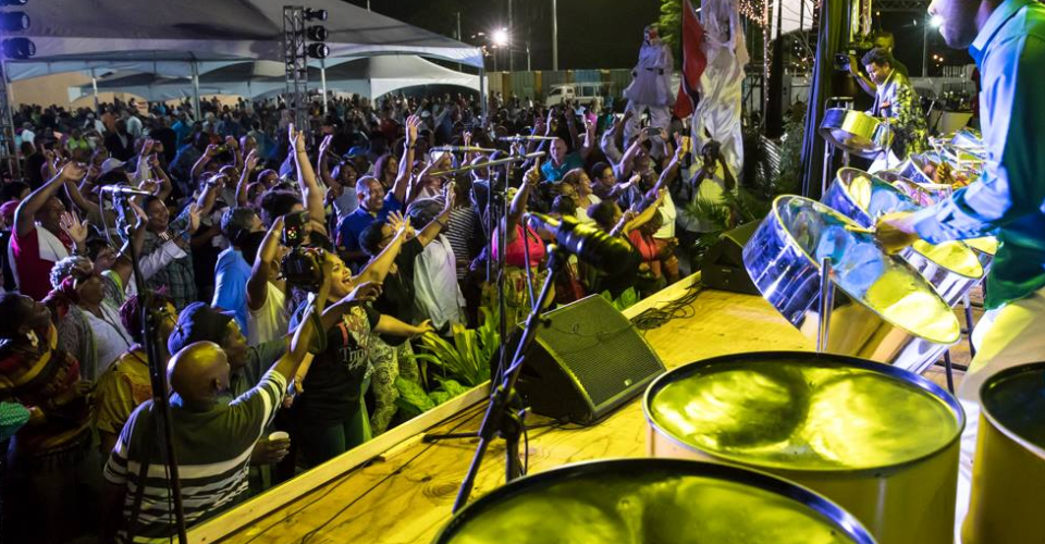 Festive crowd at Steelpan show Trinidad
