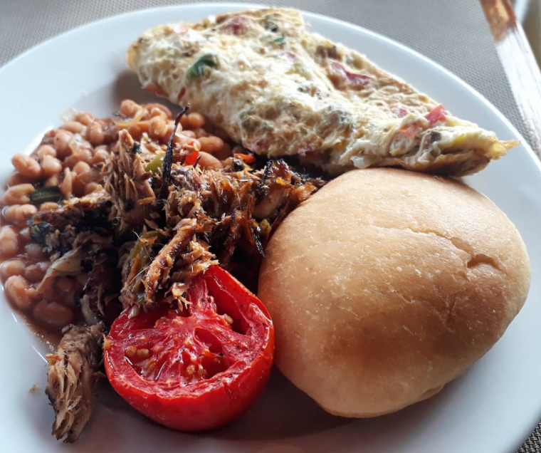 Smoke Herring, Omlette, Tomato and Hops, Creole Food, Trinidad and Tobago