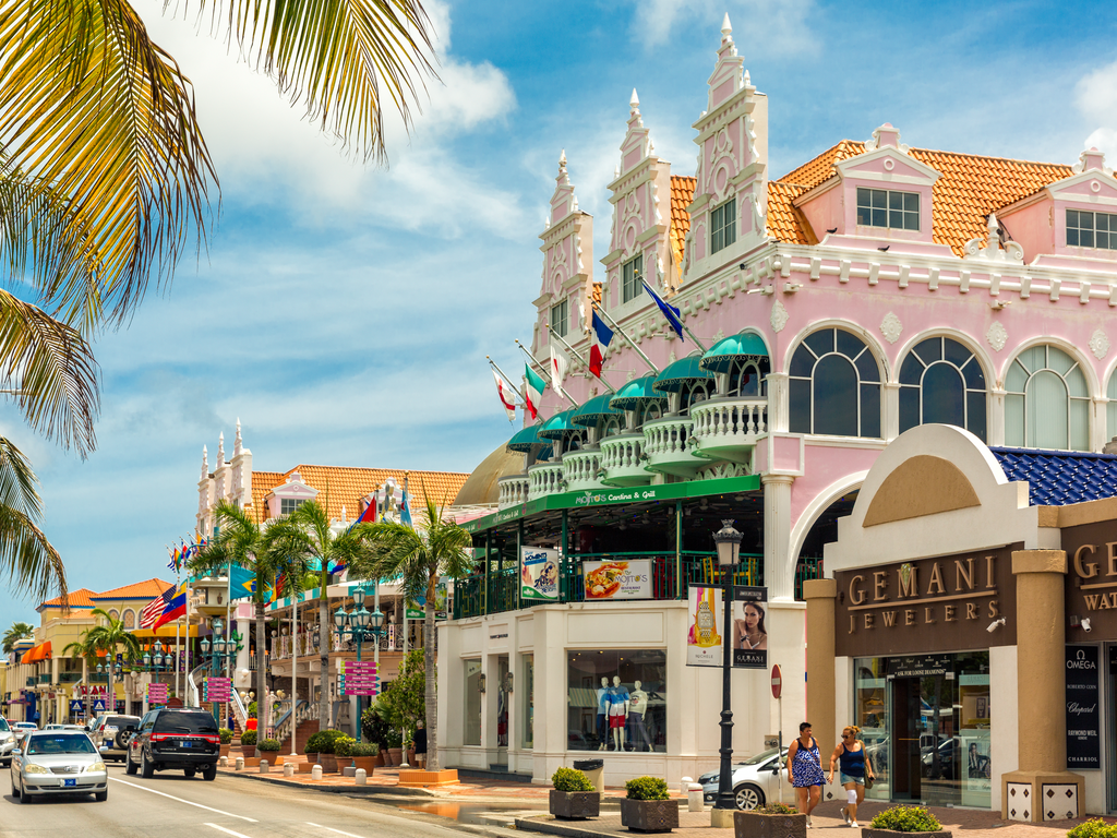 A street view of buildings in the capital Oranjestad, Aruba