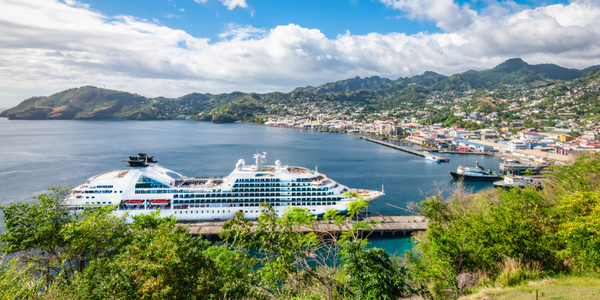 Cruise ship in Kingstown harbor, St Vincent and the Grenadines.